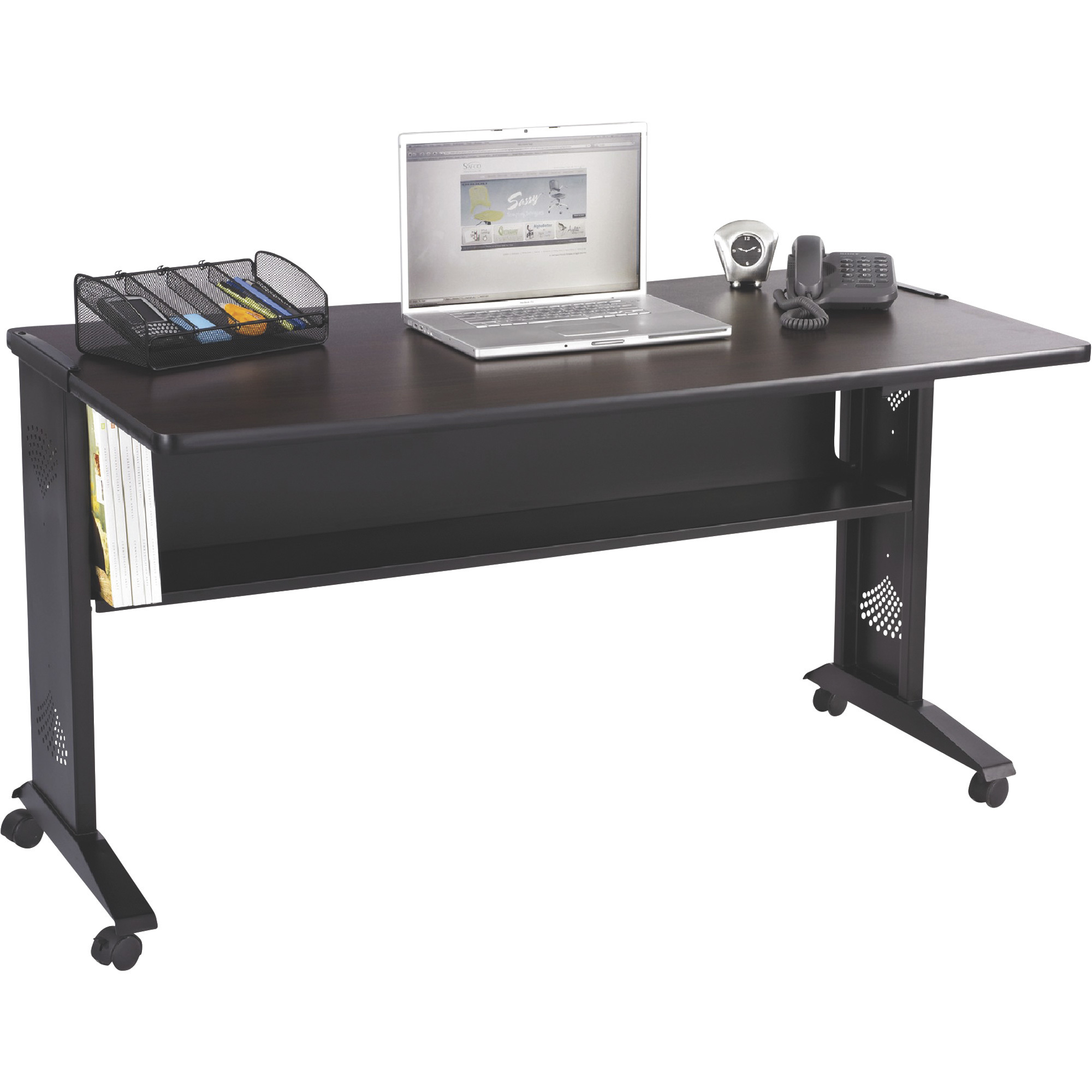 Safco 54in. Reversible Top Mobile Computer Desk, Mahogany and Oak, Model# 1933